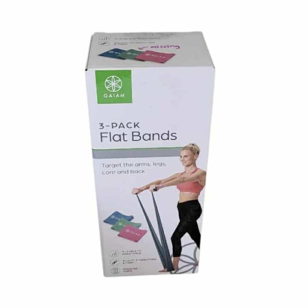 FREE w BUNDLE Gaiam 2 PACK Flat Exercise Bands OPEN BOX GREEN BAND MISSING